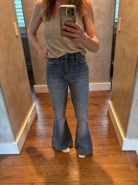 7 For All Mankind High-Rise Flare Jeans in Medium Blue Wash